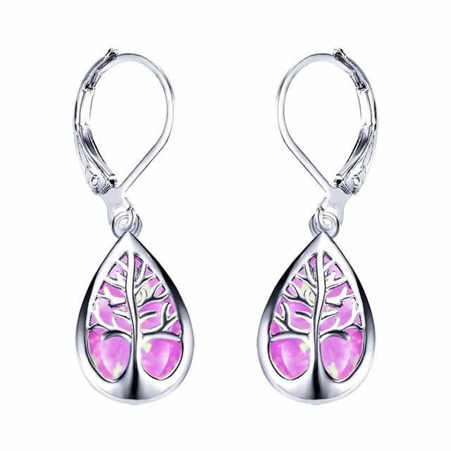 Tree of Life Earrings crafted from Opal and Silver