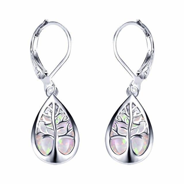 Tree of Life Earrings crafted from Opal and Silver