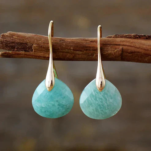 Turquoise Natural Stone Gold Earrings
