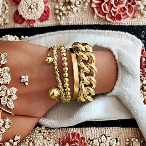 Gold Thick Chain Bracelet Set