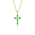Emerald Gold Marquise Cross Pendant Necklace