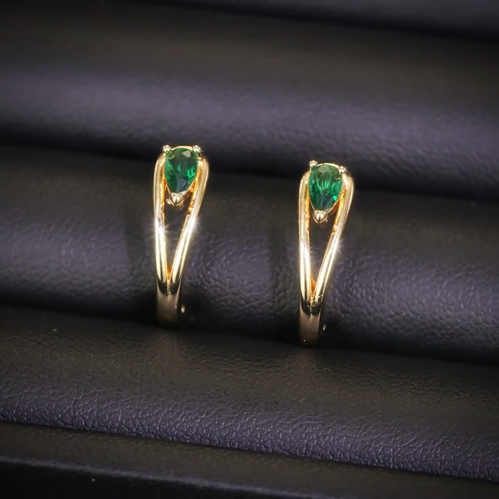 Gold Hoop Earrings with Emerald Accents