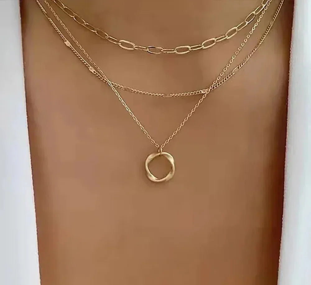 Vintage gold layered chain with pendant necklace