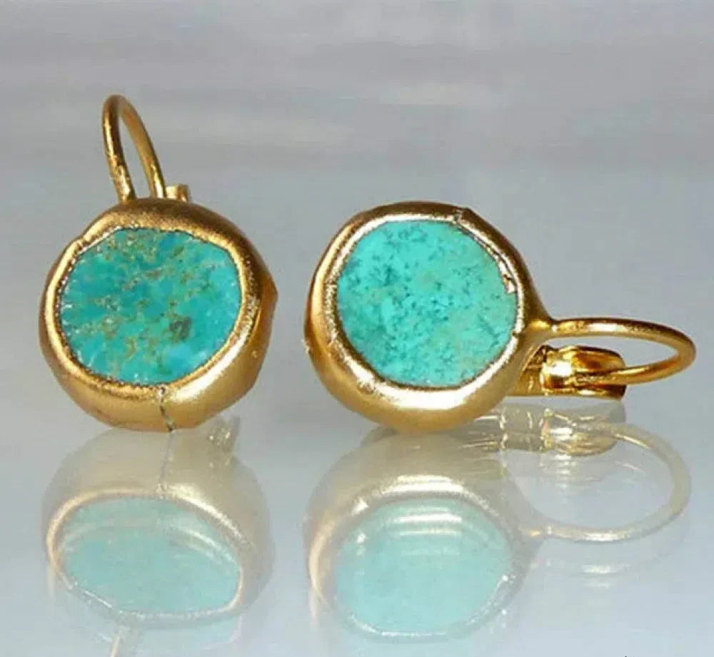 Vintage turquoise earrings set in gold