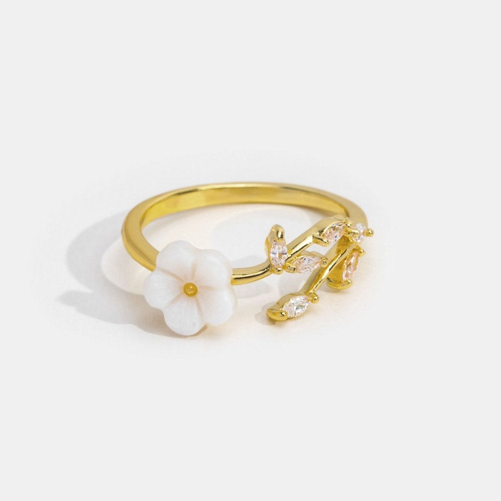 Gold Floral and Leaf Adjustable Ring