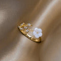 Gold Floral and Leaf Adjustable Ring