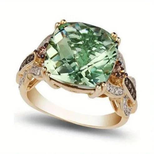 Golden Olive Crystal Ring